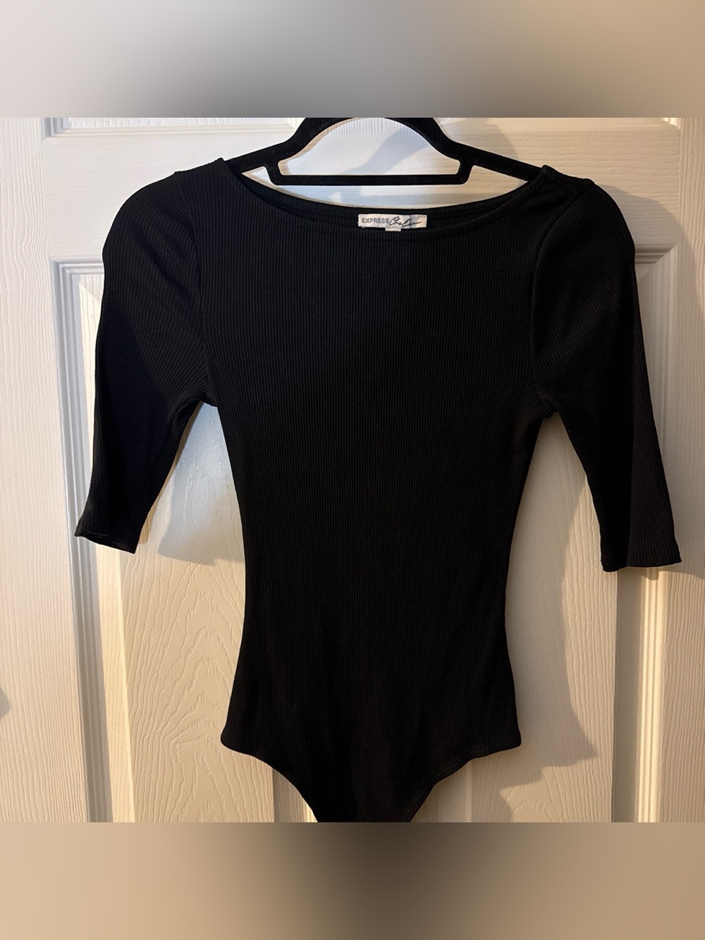 Express Black Ribbed Three-Quarter Sleeve Bodysuit